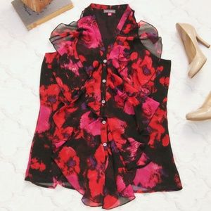 Vince Camuto Ruffle Watercolor Sleeveless Blouse